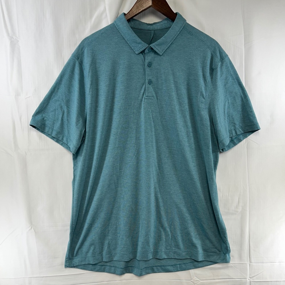 Lululemon Polo Shirt Mens XL Teal Blue Heathered Short Sleeve Athletic
